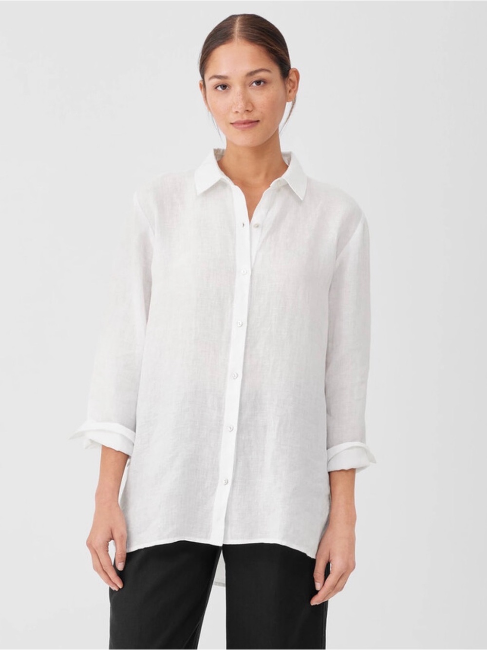 Eileen Fisher White Linen Button-Up Shirt